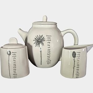 NEW ✴️Rare✴️Rae Dunn Stemline Tea Pot, Cream and Sugar Set